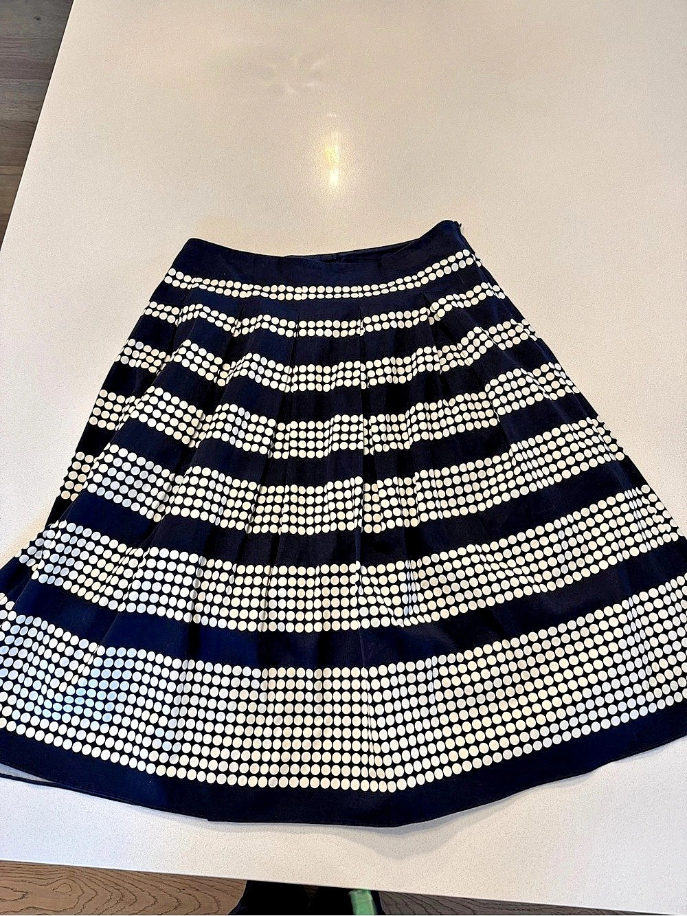 Talbots Polka Dot Pleated Midi Skirt Navy and Cream